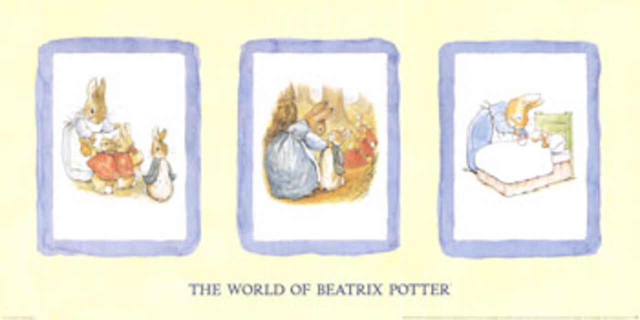 Peter Rabbit Family Triptych by Beatrix Potter - Charming Wall Art Print for Kids & Nursery Decor